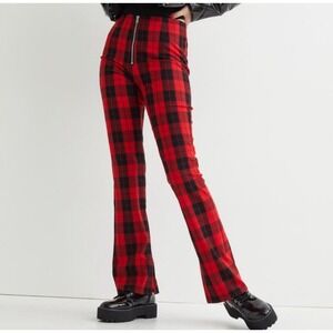 H&M Divided Red Black Plaid High Waisted Exposed Zipper Pants Size 6 NWT Punk 6